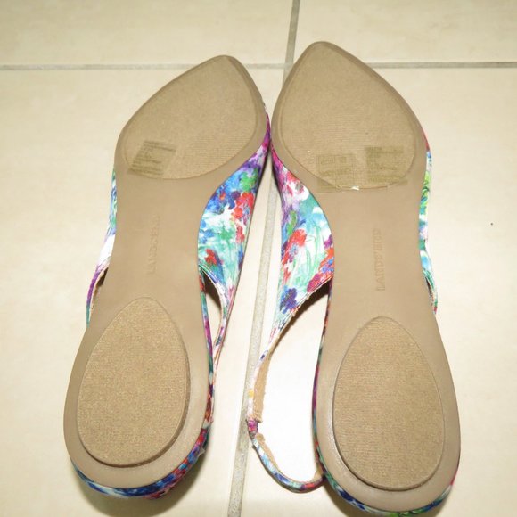LANDS' END Lucy Shoes Slingback Leather Flats Multicolor Floral Pattern Size 8.5 - Picture 5 of 7